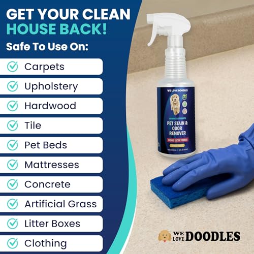 We Love Doodles Pet Stain & Odor Remover, Dog Urine Enzyme Cleaner, Organic Enzymatic Ingredients, Pee Spray Eliminator For Carpet, Made in USA, Professional-Grade Kid & Pet-Friendly, 16 oz We Love Doodles Pet Stain & Odor Remover, Dog Urine Enzyme Cleaner, Organic Enzymatic Ingredients, Pee Spray Eliminator For Carpet, Made in USA, Professional-Grade Kid & Pet-Friendly, 16 oz