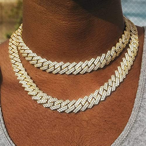 15mm Full Iced Out Diamond Cuban Link Chain - Hip Hop 18K or White Gold Plated Necklace or Bracelet for Men Women(Birthday Gift4