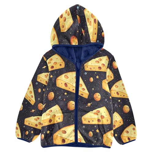 Cheese Wedges Space Planets Toddler Fleece Jacket Girl Boys Hooded Fleece Jacket Coat Warm Outwear Zip-up 3-10T