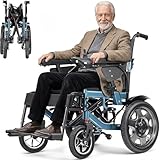 Adult Heavy-Duty Electric Wheelchair, Elderly Power Mobility Chair, Net Weight 33Kg, 600W Power Output, 12Ah Lithium Battery, 15Km Cruising Range, Carbon Steel Frame, 120Kg Load Capacity (Steel Blue)