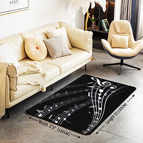 Loussiesd Musical Note Carpet Black White Music Theme Carpet Mat Decor Extra Soft Rugs for Living Room Bedroom Room Washable Area Rug 100 * 150cm - Image 3