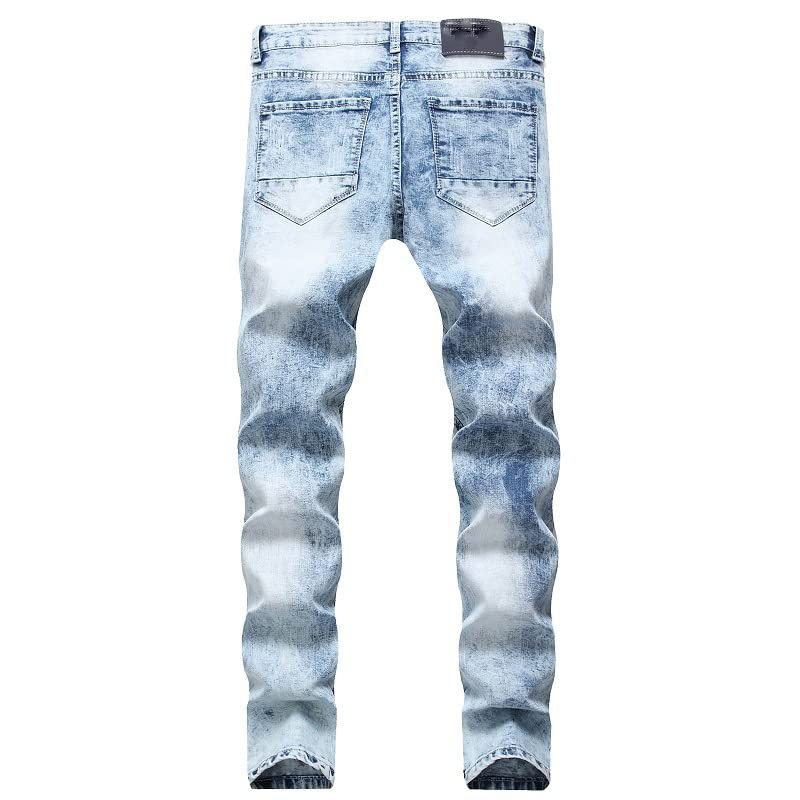 Jean à jambe droite pour homme avec broderie bleu clair