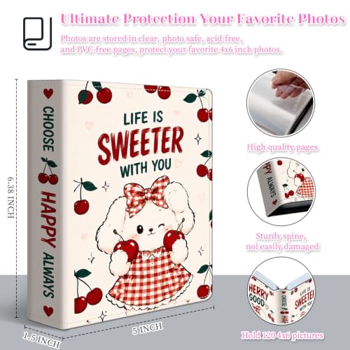 Image of Photo Album 4x6 120 Pockets Cherry Puppy Gingham