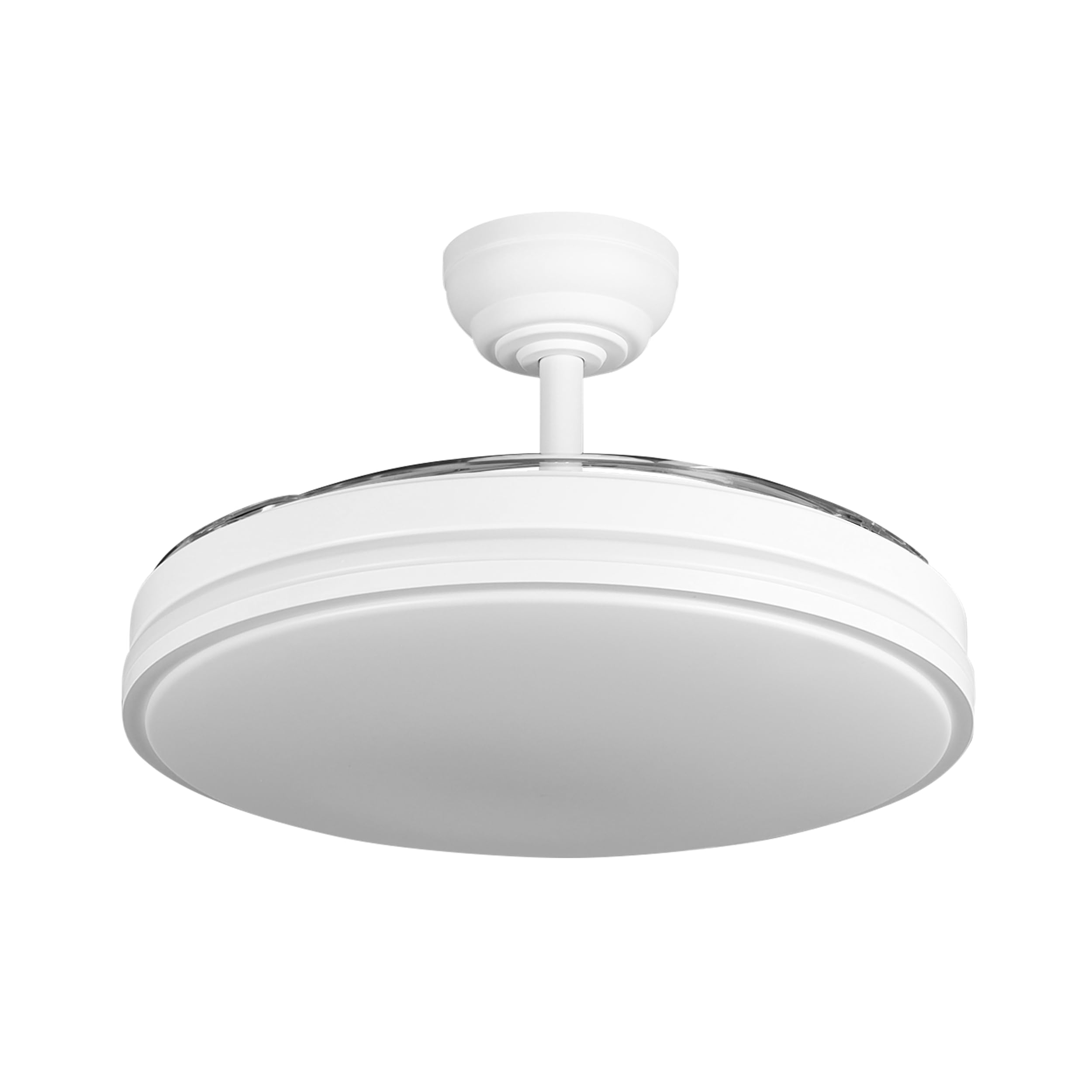 YATEK Rubina Bianco - Ventilatore da soffitto con pale retraibili, motore DC silenzioso, LED 60W 6980 lm regolabile, 6 velocità, telecomando, funzione estate inverno, 107 cm