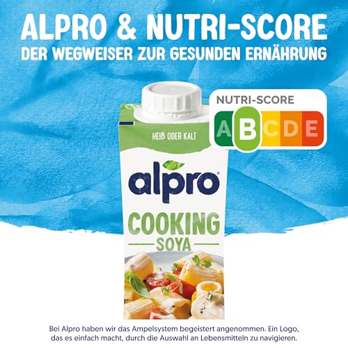 Alpro Cooking Soya – Vegane Kochcreme aus Soya mit neutralem Geschmack für heiße und kalte Gerichte – 15 x 250 ml
