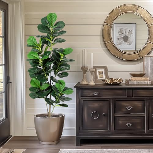 Artificial Tree,Faux Fiddle Leaf Fig Tree,5ft Tall Ficus Tree Artificial for Home Decor,Fake Lyrata Fig Plants Green Tree with Pot for Indoor Outdoor Home Office Living Room Bathroom Decor