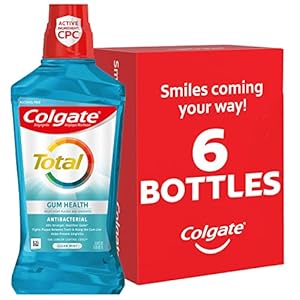 Colgate Total Gum Health Alcohol Free Mouthwash, Antibacterial Formula, Helps Prevent Gingivitis Gum Disease, Clean Mint – 1L, 33.8 fluid ounce, 6 Pack
