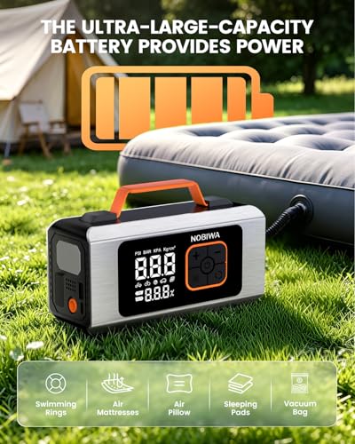 NOBIWA Tire Inflator Portable Air Compressor,150PSI,100% Duty Cycle & Dual Cylinder electric air pump,6X Faster Inflation,Small compressor for car,air mattress,bike pump portable,LED Light,power bank - image 8