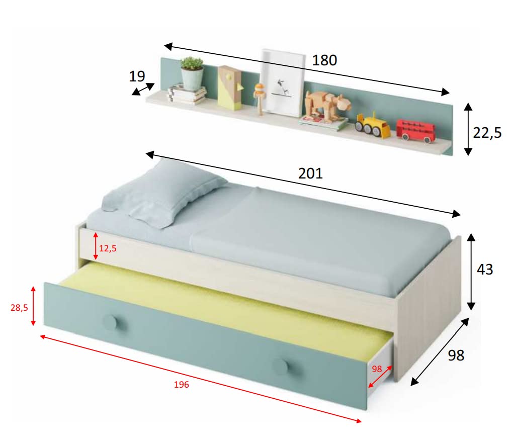 Miroytengo Pack Completo Habitación Juvenil en Color Verde y Blanco Alpes Muebles Dormitorio Infantil con Somier Incluido