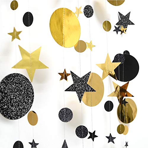 Black Gold Party Decorations Moon Star Garland Hanging Stars Circle Streamer Banner Backdrop Decor For Ramadan Wedding Birthday Bachelorette Bridal Shower New Year Eid Graduation Party Supplies #TOP2