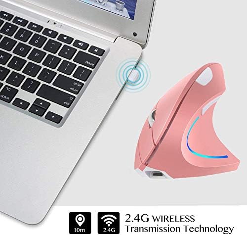 Vertical Mouse, Right Handed 2.4GHz Wireless Ergonomic Rechargeable Vertical Mouse with 4 Adjustable DPI 800/1200/1600/2400, 6 Buttons,Compatible with PC, Desktop,Mac (Pink)