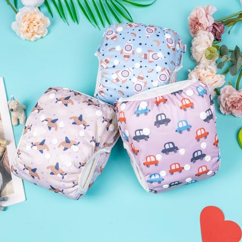 Image of ALVABABY 3 Pack Large Swim Diapers Baby /Toddler /Infant Snap Adjustable Reusable Swimming Diaper Baby for Boy and Girl 3ZSWY37