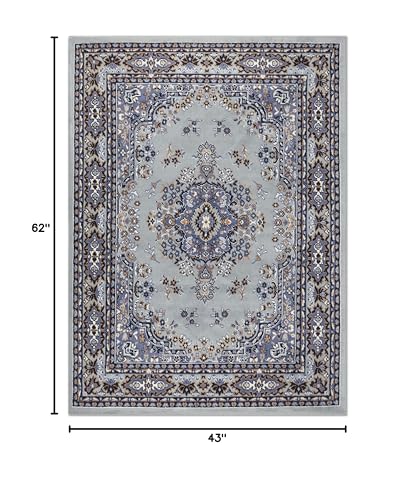Home Dynamix Premium Sakarya Traditional Medallion Border Area Rug, Silver, 3'7"x5'2" Rectangle - Thumbnail 2