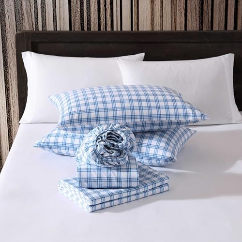 Image of Eddie Bauer - Full Bed Sheets, Cotton Flannel Bedding Set with Matching Pillowcases, Brushed for Extra Softness, Deep Pocket, Oeko-Tex Certified (Arrowhead Tartan Blue)