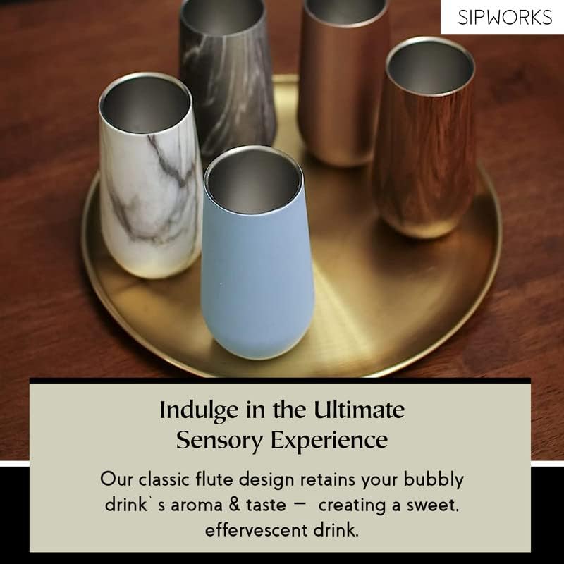 Sipworks Champagne Tumbler - 8oz Stainless Steel Wine Tumbler with Double Walled Vacuum Insulation - Spill Resistant, Shatterproof Insulated Champagne Flutes for Travel & Parties (Rose Gold) - Image 4