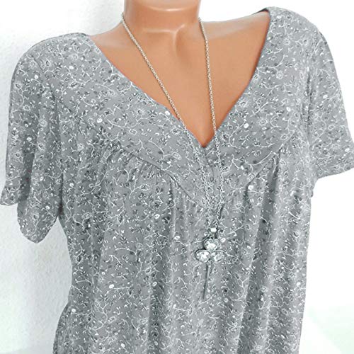 Blusa feminina plus size manga curta camiseta gola V impressão blusa pulôver para mulheres na moda,