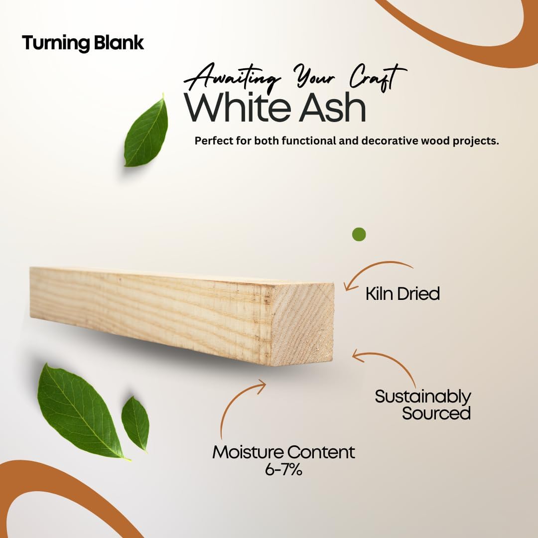 Exotic Wood Zone White Ash Turning Blank (2 pcs), Kiln Dried Hardwood for Woodworking, Woodturning, Lathe Projects, Sustainable Wood for Woodcraft & DIY Projects (2" x 2" x 30")