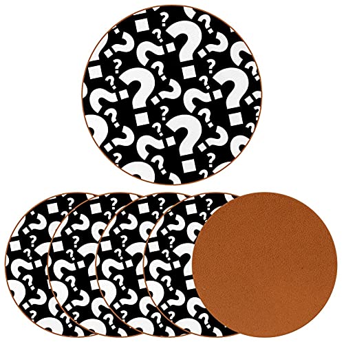 GORDESC Lot de 6 dessous de verre ronds, motif point d'interrogation noir en cuir pour protection de meubles, dessous de verre isolant pour décoration d'intérieur, types de tasses et tasses – vue 2