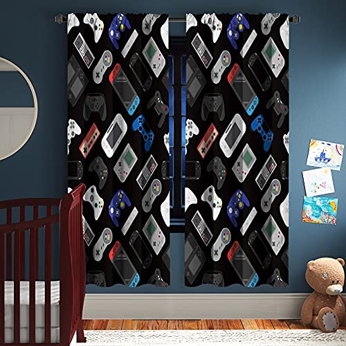 Miyotaa Video Games Boys Gaming Curtains 2 Panels 42W X 63H Rod Pocket Gamepad Teens Kids 90'S Controller Polyester Window Drapery Treatment #TOP1