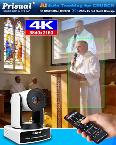 Image of Prisual Ultra 4K PRO NDI PTZ Camera Gen 5, 30x Optical Zoom, 1 /1.8 inch UHD CMOS 8.42MP, 4K 60P AI Tracking, HDMI SDI USB3.0&2.0 for Church, Freed Support(Official NDI 6 & NDI HX3 Certified)TEM-4K30N PRO