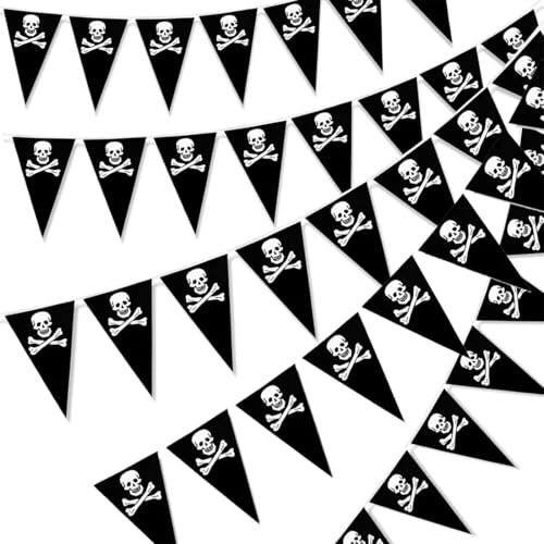 GGUFAY 2 peças de 7 metros bandeiras de Halloween, Jolly Roger Banner, bandeiras de pirata com caveira, bandeiras triangulares para Halloween, festa pirata e decoração ao ar livre