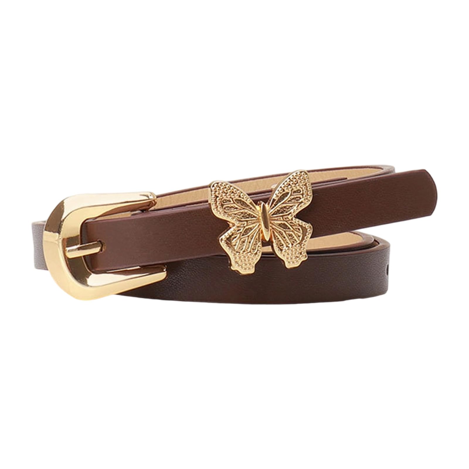 MICFENY Stylish Gold Butterfly Decorated PU Leather Waist Belt Adjustable Length Waistband Sash for Dresses and Daily Outfits