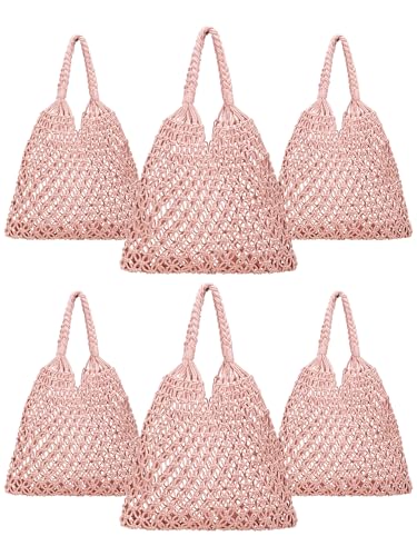 Aliceset 6 bolsas de playa para dama de honor para mujer, regalos de propuesta de dama de honor, bohemias, de ganchillo, playa, despedida de soltera, para boda, Rosado