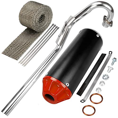GREHUA 28mm Exhaust Muffler with Heat Wrap Compatible with 50cc 70cc 90cc 110cc 125cc CRF50 CRF70 XR50 SSR110 SSR125 Taotao DB10 DB14 Baja Xpro Apollo Rocketa TTR SDG Coolster Pit Dirt Bike Parts