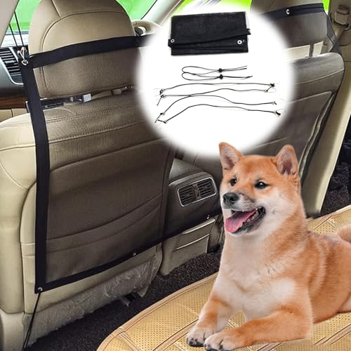 MUU Hundeauto-Barriere mit verstellbarem Seil und Haken, 115 x 62 cm, Universal Hundeschutz für Rücksitz, Mesh-Barriere Autoverteiler, Sicherheitsnetz für Hund, Haustier, für SUV, LKW,