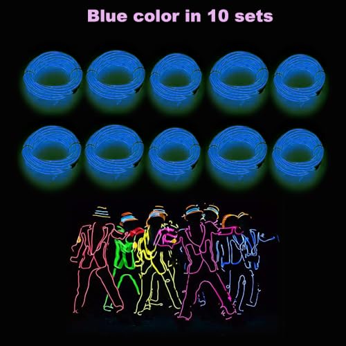 Image of MaxLax EL Wire Blue 10-Pack, 16.4ft /5m Neon Light Wire with Noise Reduction and Battery Pack
