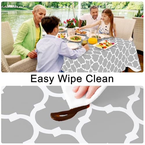 Image of Smiry Rectangle Table Cloth, Flannel Backed Vinyl Tablecloth, 60 inchx120 inch | Waterproof Plastic Tablecloths, Wipeable Table Cover for Dining, Indoor and Outdoor (Light Grey)