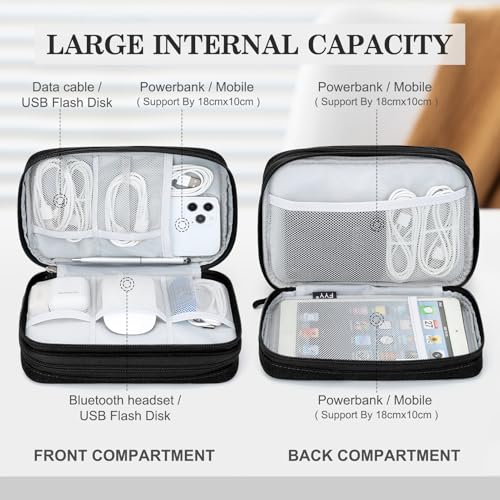 Image of FYY Electronic Organizer, Large Travel Cable Organizer Bag Pouch Electronic Accessories Carry Case Portable Waterproof Double Layers All-in-One Storage Bag for Cable, Cord, Charger, Phone, Black