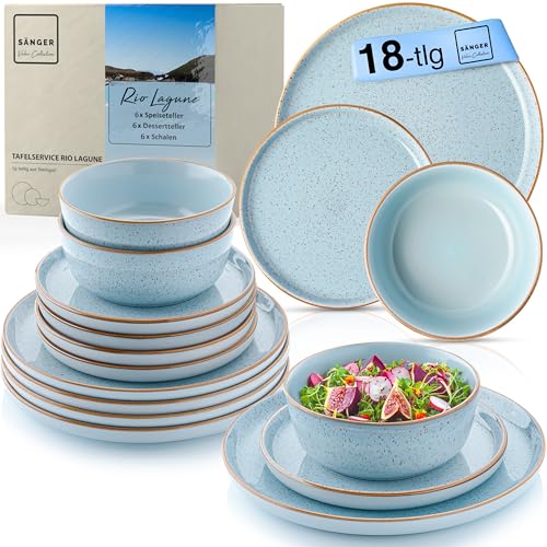 SÄNGER Rio Lagune | Tafelservice 18 teilig, Steingut Geschirr Set 6...