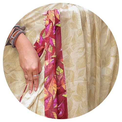 Image of MIRCHI FASHION Saree for Woman Chiffon Geometric and Leaf Printed | Lightweight Daily Regular Use Comfortable Women's Sari with Blouse Piece (Available in 15 Designs)