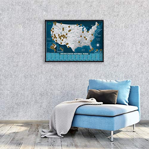 Outbound Wonder US National Parks Scratch Off Map, 2021 Edition, United States Trail and Hiking Adventure Poster with 61 Locations, Fun for Travelers, Families, Kids