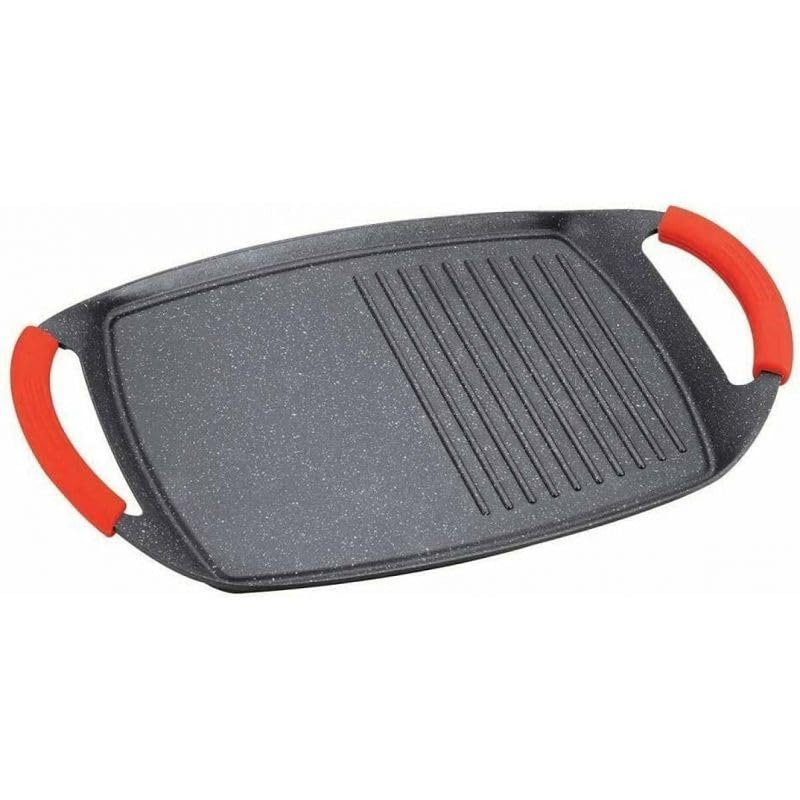 ROYALTY LINE, Plancha de aluminio fundido 47 cm, Revestimiento antiadherente mármol Greblon, compatible con gas, eléctrica, vitrocerámica, halógena, inducción, horno - Mármol, 47 cm, gris