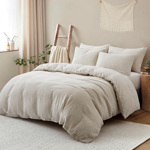 ATLINIA 100% Flax Linen Duvet Cover Set - Stone Washed Pure French Linen Organic Fabric for Farmhouse Comforter Boho Bedding Included 1 Duvet Cover 2 Pillow Shams(Natural, Queen) - Thumbnail 2