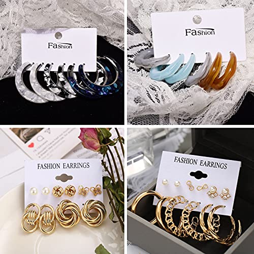 Jmscape Gold Earrings Set For Women Girls, 45 Pairs Fashion Drop Dangle Earrings Statement Vintage Acrylic Hoop Pearl Studs Hypoallergenic Earrings Multipack For Birthday/Valentine's Day Gifts #TOP4