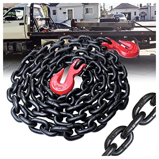 FITHOIST G80 Transport Binder Chain 3/8 Inch x 10 Foot | Tow Chain with Clevis Grab Hooks | 7,100 lbs Safe Working Load | Heavy Duty Chain for Transporting Towing (3/8'' x 10FT (Black))