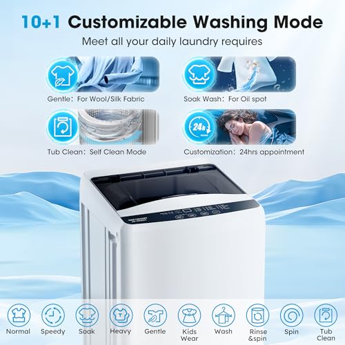 Image of 15.7lbs Portable Washing Machine, Full-Automatic Portable Washer,10 Wash Programs 6 Water Levels,Top Load Clothes Washer with Drain Pump for Apartment Bathroom, Dorms