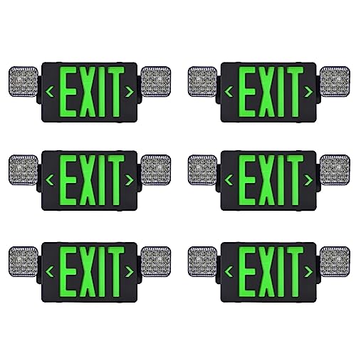 Image of TANLUX Black Housing Exit Sign with Emergency Lights, LED Emergency Exit Light with Battery Backup, UL Listed, AC 120 /277V, Commercial Emergency Lights Combo for Business - 6 Pack
