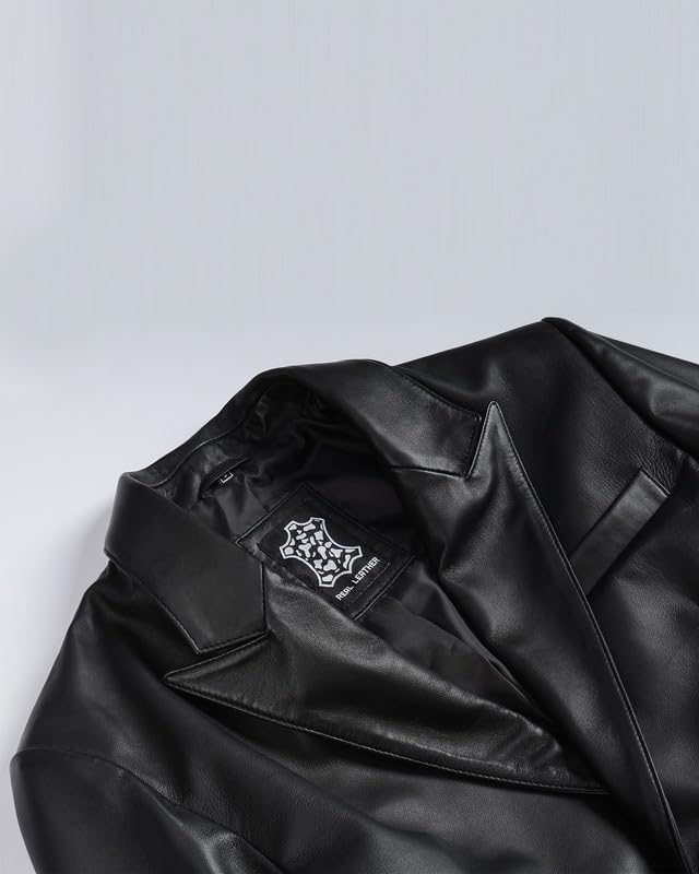 Image of Blingsoul Mens Leather Blazer - Casual Leather Sport Coat with Notch Lapel, Real Lambskin Leather Jacket for Men