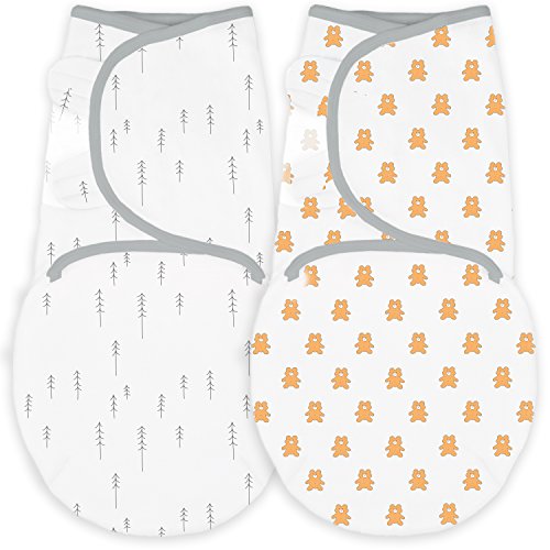 Amazing Baby by Swaddledesigns, Set de 2 Mantas Ajustables Para Bebé, Osos Pequeños y Árboles, Camello y Plata, Pequeño, 0-3 Meses