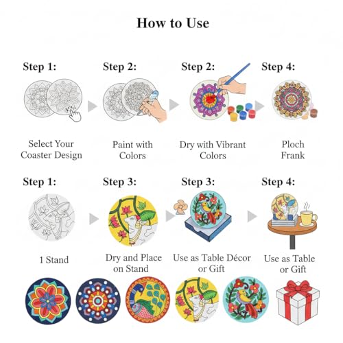 Image of HOBBY INDIA Mandala Art Kit for Adults and Kids | DIY Tea Coaster Set of 6 with Painting Kit | Unique Art and Craft Kit Gift | Perfect Tea Coaster for Office Desk, Dining Table Kitchen Decoration