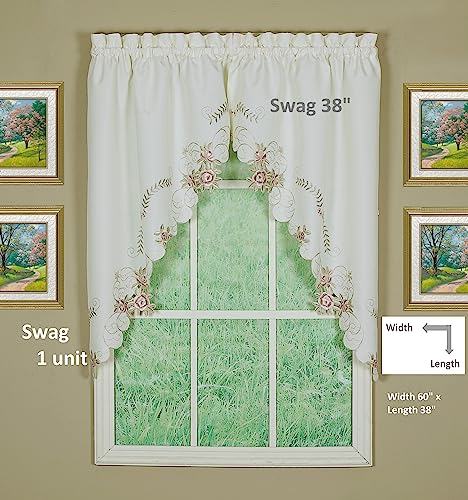 Today's Curtain Verona Reverse Embroidery Window Swag, 38-Inch, Ecru/Rose, W 38" x L 60" (1 Panels) - Image 3