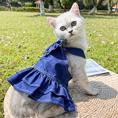 Tikwek Dog Clothes For Small Dogs Girl, Dog Denim Dress, Puppy Cute Bow Skirt, Pet Outfits With Leash Ring,Xs M Pet Skirt .(Skirt-Blue,Xs) #TOP4
