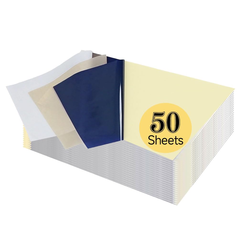 TransOurDream A4×50 Sheets Tattoo Transfer Paper, 4 Layers Tattoo Stencil Paper, Tattoo Thermal Stencil Transfer Paper for Tattooing Transfer Kit, Tattoo Supplies, Carbon Tracing Sheets(4tattoo-50)