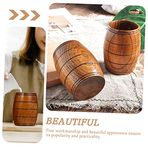 Taza de cerveza de madera natural en forma de barril tallada para bebidas frías y calientes 6