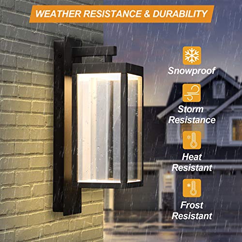 Image of 2 Pack Outdoor Wall Light Fixtures Black Modern Exterior Porch Light for House,15 inch IP54 Waterproof Sconce with Clear Glass for Garage Front Door Garden Patio,3000K 750LM