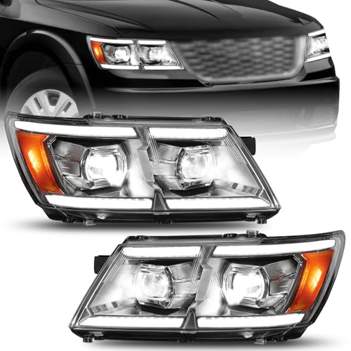 MAYELLO Pair Chrome Full LED Projector Headlights for 2009-2020 Dodge Journey, 15,000LM Anti-Glare Upgrade with DRL & Sequential Turn Signal, OE Style Replacement Headlamp Assembly by MAYELLO - Used condition - US$184.79